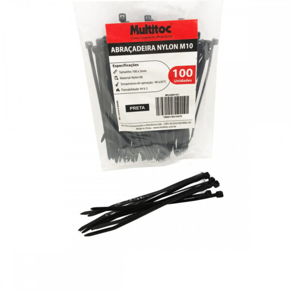 Abraçadeira de Nylon M10 Preto 100x 3mm - 100 Unidades - Imagem 2