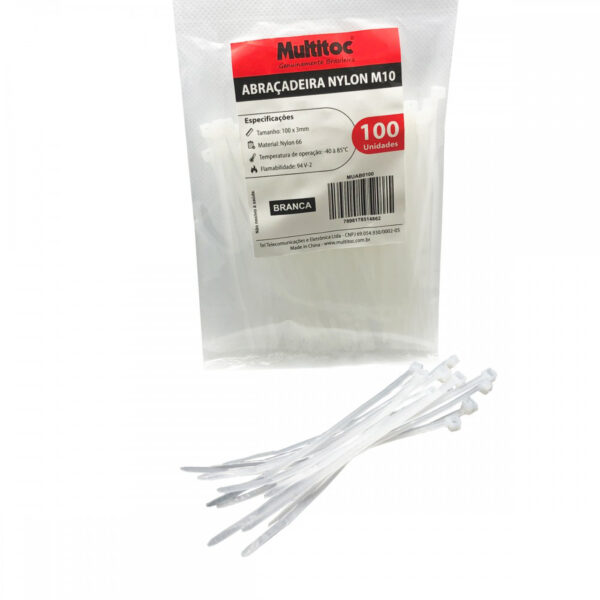 Abraçadeira de Nylon M10 Branco 100x3 mm - 100 Unidades - Imagem 2