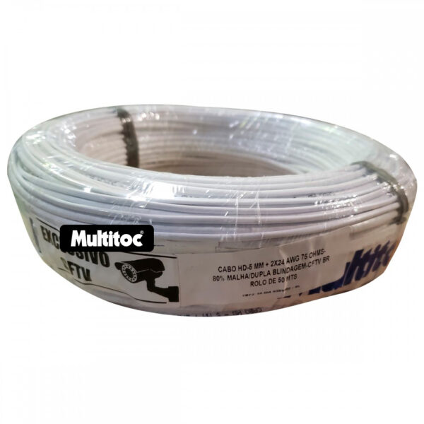 Cabo Coaxial Bipolar Dupla Blindagem 5mm Branco - 50m - Imagem 3