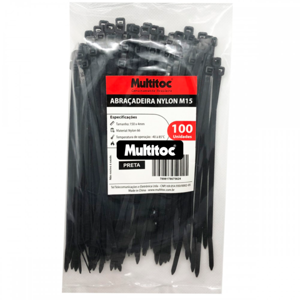 Abraçadeira de Nylon M15 Preto 150x4mm - 100 Unidades