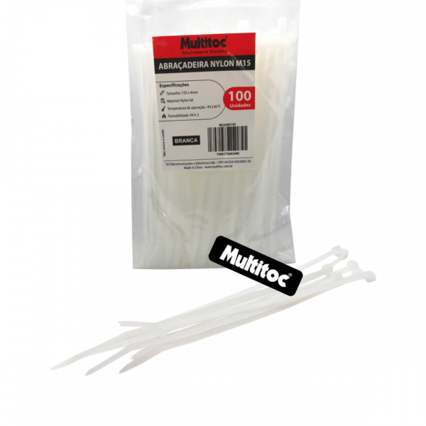 Abraçadeira de Nylon M15 Branco 150x4mm - 100 Unidades - Imagem 2