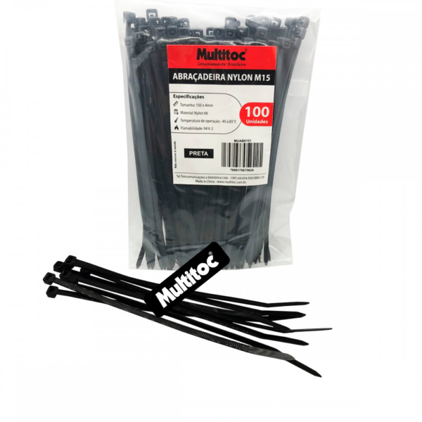 Abraçadeira de Nylon M15 Preto 150x4mm - 100 Unidades - Imagem 2