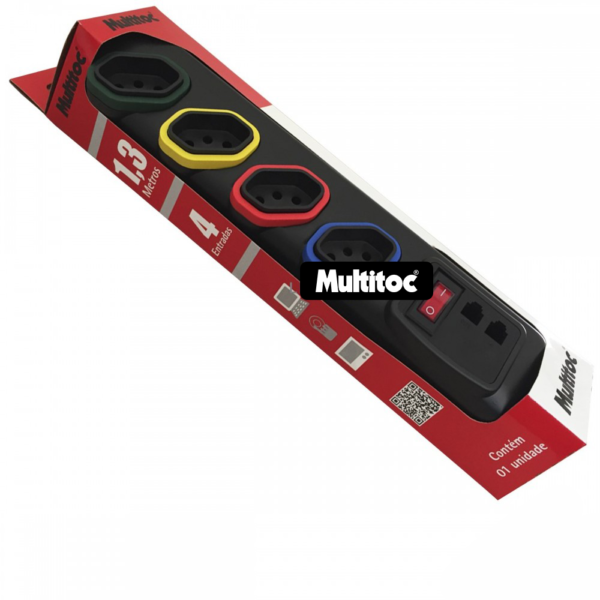 Filtro de Linha Bivolt com 4 Tomadas, Chave Disjuntora e Adaptador Telefônico - Imagem 2