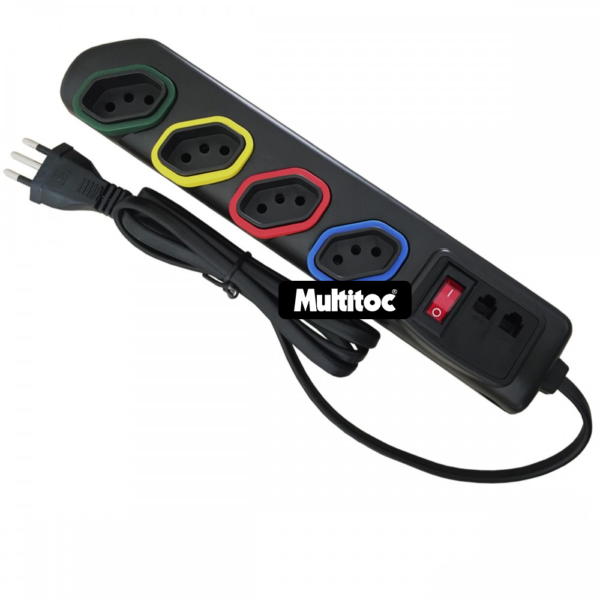 Filtro de Linha Bivolt com 4 Tomadas, Chave Disjuntora e Adaptador Telefônico